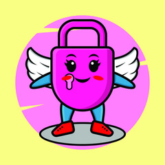 Cute cartoon lock character wearing wings in modern style design for t-shirt, sticker, logo element, poster