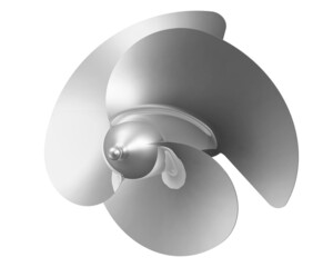 The marine propeller (screw propeller). A propeller is a mechanical device that converts rotational motion into thrust. Side view. 3D illustration - obrazy, fototapety, plakaty