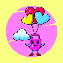 Cute cartoon Lock mascot is skydiving with balloon and happy gesture cute modern style design for t-shirt, sticker, logo element