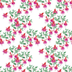 Bright tropical flower. Watercolor illustration. Seamless pattern.