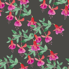 Bright tropical flower. Watercolor illustration. Seamless pattern.