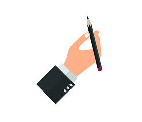 Hand holding pencil vector icon. Hand writing. Drawing. Take note. editable vector.
