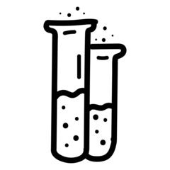 Hand drawn Chemical flasks with liquid icon in doodle style isolated.