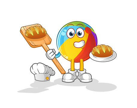 beach ball baker with bread. cartoon mascot vector