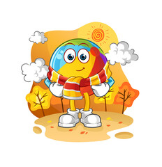 beach ball in the autumn. cartoon mascot vector