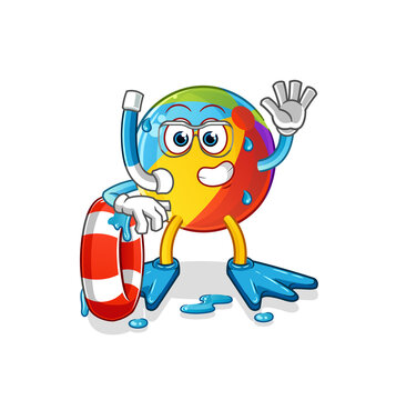 beach ball swimmer with buoy mascot. cartoon vector