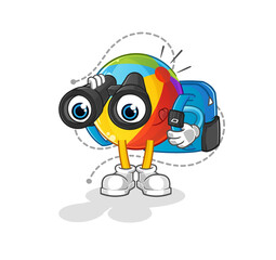 beach ball with binoculars character. cartoon mascot vector