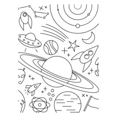 space vector art rocket planet spaceship kids coloring and activity book