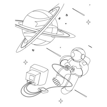 space vector art rocket planet spaceship kids coloring and activity book