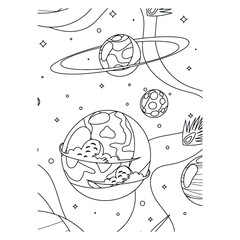 space vector art rocket planet spaceship kids coloring and activity book