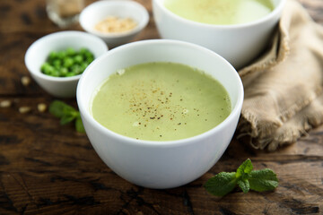 Healthy homemade green pea soup