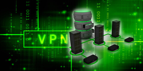 3d illustration Data center server connected modem wifi