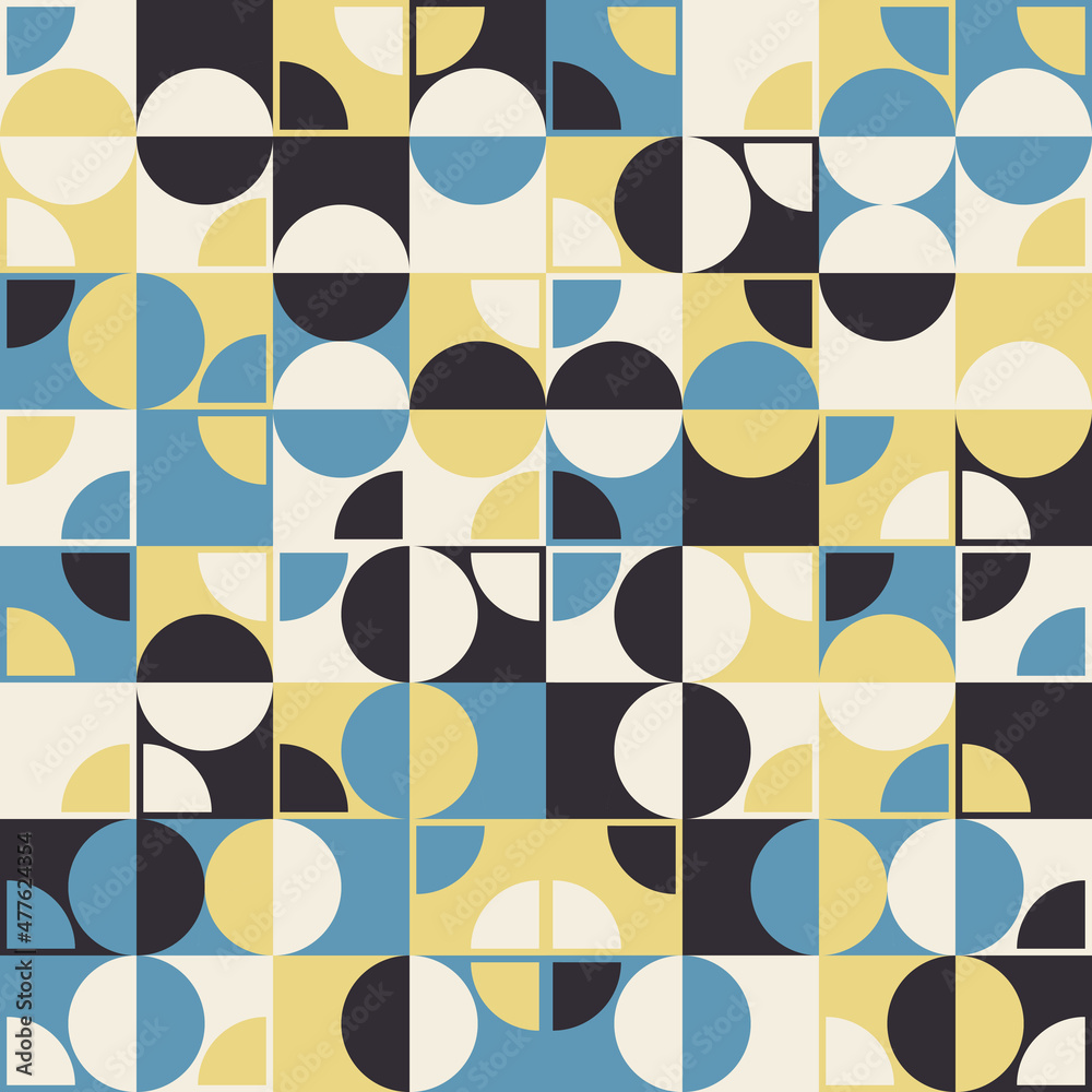Poster Avant-garde geometric shapes decor pattern. Dull color tiles from abstract shapes. Geometric mosaic seamless design.