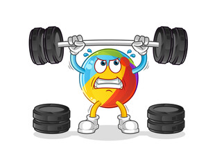 beach ball lifting the barbell character. cartoon mascot vector