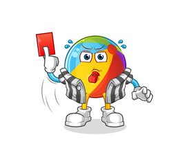 beach ball referee with red card illustration. character vector