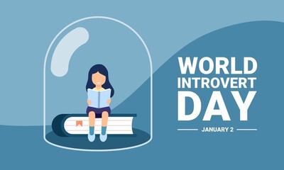 Vector illustration, a girl reading a book in a glass tube, as a banner or poster, World Introvert Day.
