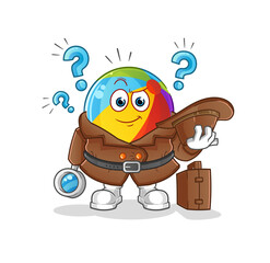 beach ball detective vector. cartoon character