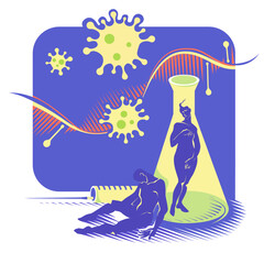 Adam and Eve. Venus inside the laboratory flask. Genetic change. Genetic modification. 