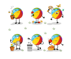 beach ball save the earth group. cartoon mascot