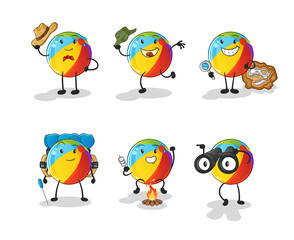 beach ball adventure group character. cartoon mascot vector