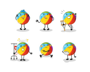 beach ball sick group character. cartoon mascot vector