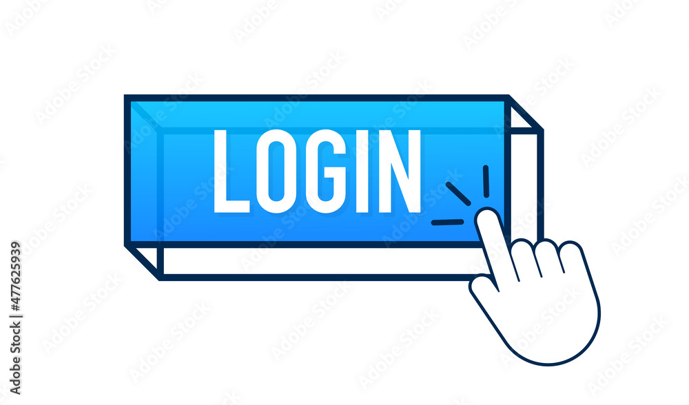 Poster blue login button. cursor icon. arrow icon. web banner. web template.