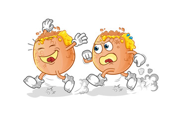 broken egg play chase cartoon. cartoon mascot vector