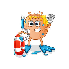 broken egg swimmer with buoy mascot. cartoon vector