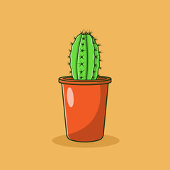 Cactus in Vase Vector Icon Illustration. Cactus Vector. Flat Cartoon Style Suitable for Web Landing Page, Banner, Flyer, Sticker, Wallpaper, Background