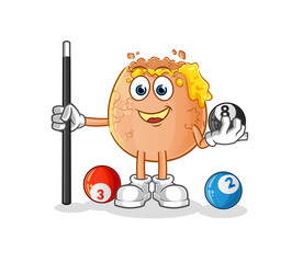 broken egg plays billiard character. cartoon mascot vector