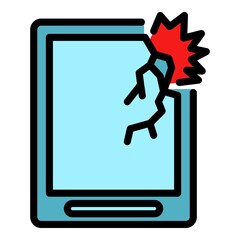 Crash tablet device icon. Outline crash tablet device vector icon color flat isolated