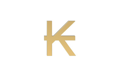 Currency symbol of Laos, Laos Kip sign in Gold - 3d rendering, 3d Illustration