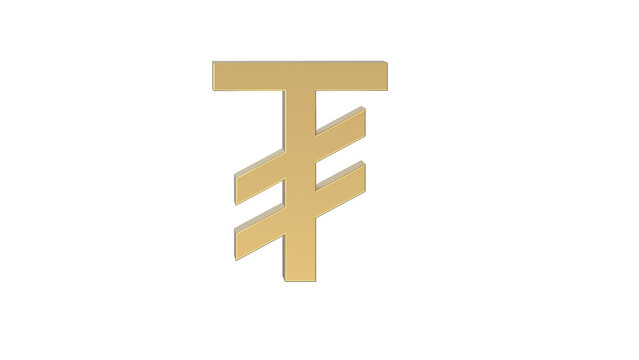 Currency symbol of Mongolia, Mongolian tughrik sign in Gold - 3d rendering, 3d Illustration
