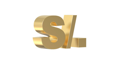 Currency symbol of Peru, Peruvian sol sign in Gold - 3d rendering, 3d Illustration