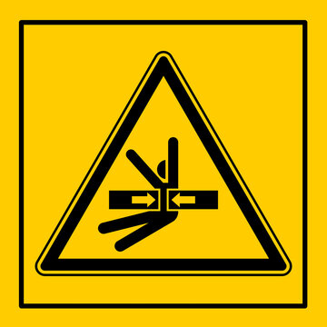 mssn112 MachineSafetySignNew mssn - Maschine / Warnzeichen: Maschinenkennzeichnung einzeln - Einklemmen - Halten Sie einen sicheren Abstand zur Quetschzone der Maschine ein . g11081