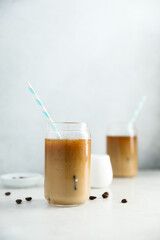 Refreshing vegan coffee drink served for two