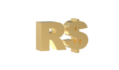 Currency symbol of Brazil, brazil real sign in Gold - 3d rendering, 3d Illustration