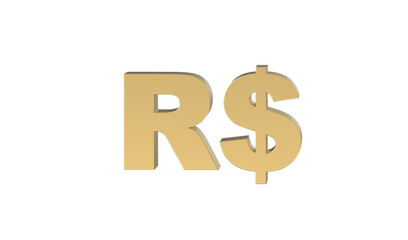 Currency symbol of Brazil, brazil real sign in Gold - 3d rendering, 3d Illustration