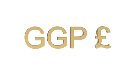 Currency symbol of guernsey, guernsey pound sign in Gold - 3d rendering, 3d Illustration 
