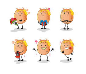 broken egg love set character. cartoon mascot vector