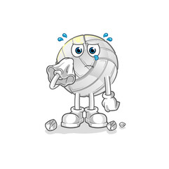 volleyball cry with a tissue. cartoon mascot vector
