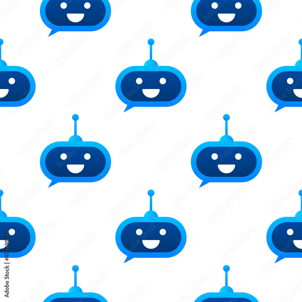 Poster Robot icon pattern. Bot sign design. Chatbot symbol concept. Voice support service bot. Online support bot. Vector illustration.