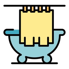 Shower curtain bathtub icon. Outline shower curtain bathtub vector icon color flat isolated