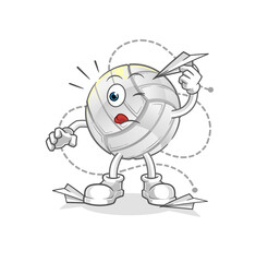 volleyball with paper plane character. cartoon mascot vector