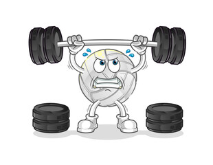 volleyball lifting the barbell character. cartoon mascot vector