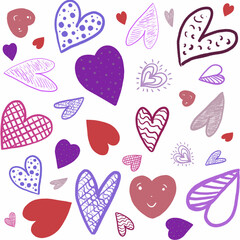 Seamless pattern with hearts in the style of doodle. Valentine's Day texture. Colorful designs for print, clothing and interior decor.