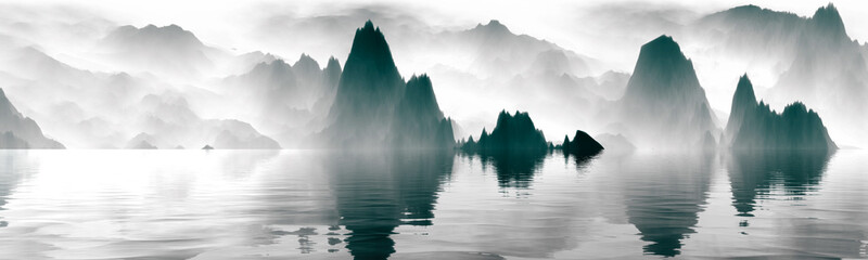 mountains in the fog  