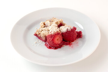 Crumble with strawberries, cherries and raspberries. Berry pie. Summer dessert.