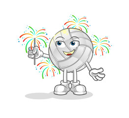Obraz premium volleyball with fireworks mascot. cartoon vector