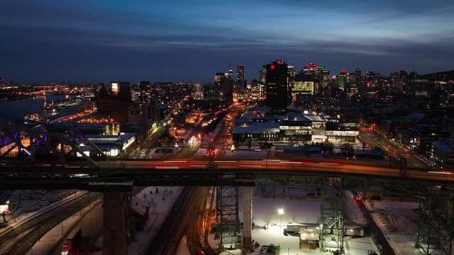 Timelapse of vehicles passing on Pont Jacques Cartier in Montreal City in the Night